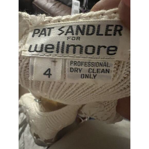Vintage Pat Sandler Wellmore Knit Dress Cut Out Lace Puff Sleeve Cream Size 4 - Picture 6 of 9